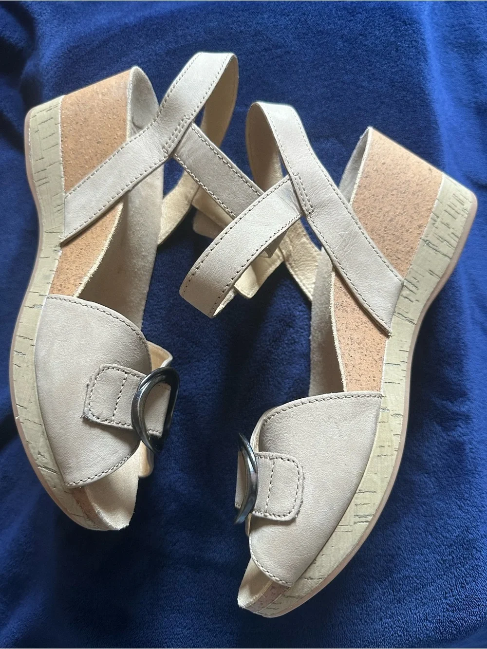 Dansko Stella Nubuck Suede Buckle Hardware Wedge Sandals